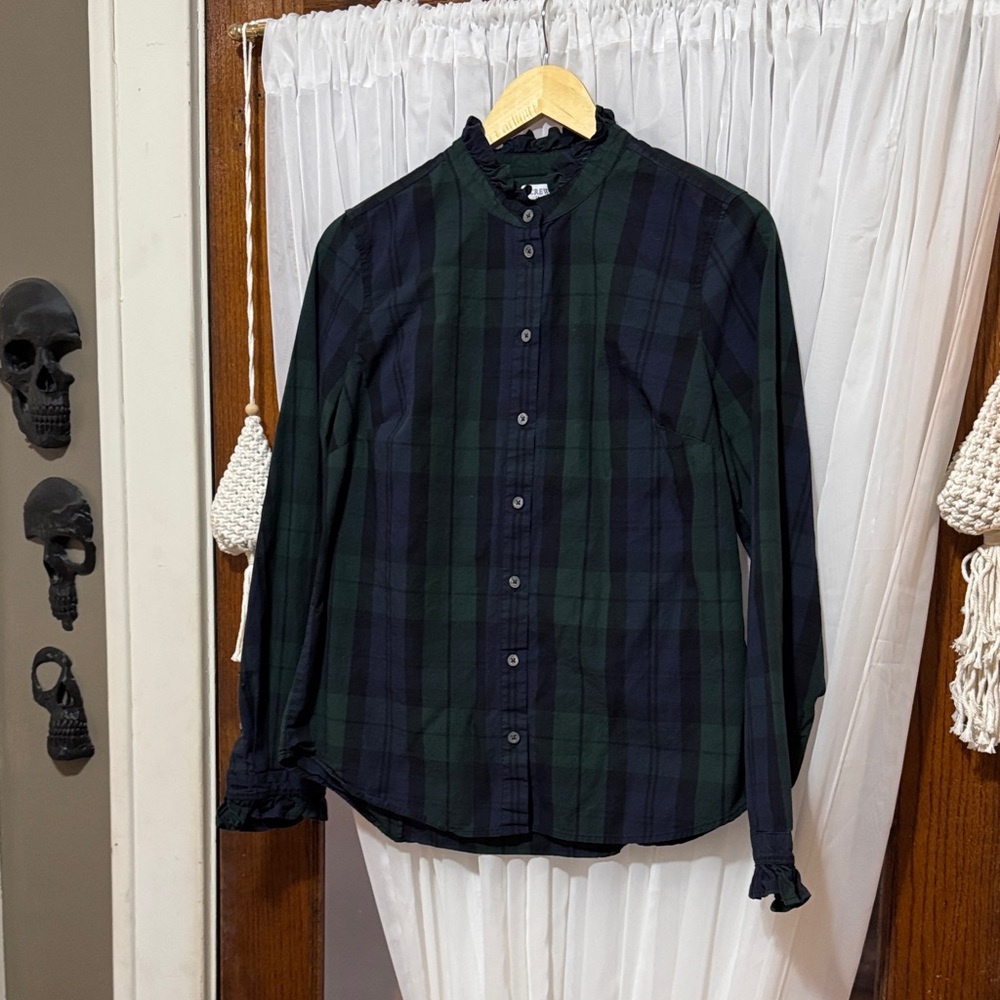 J. Crew Dark Green and Navy Plaid Shirt, size M